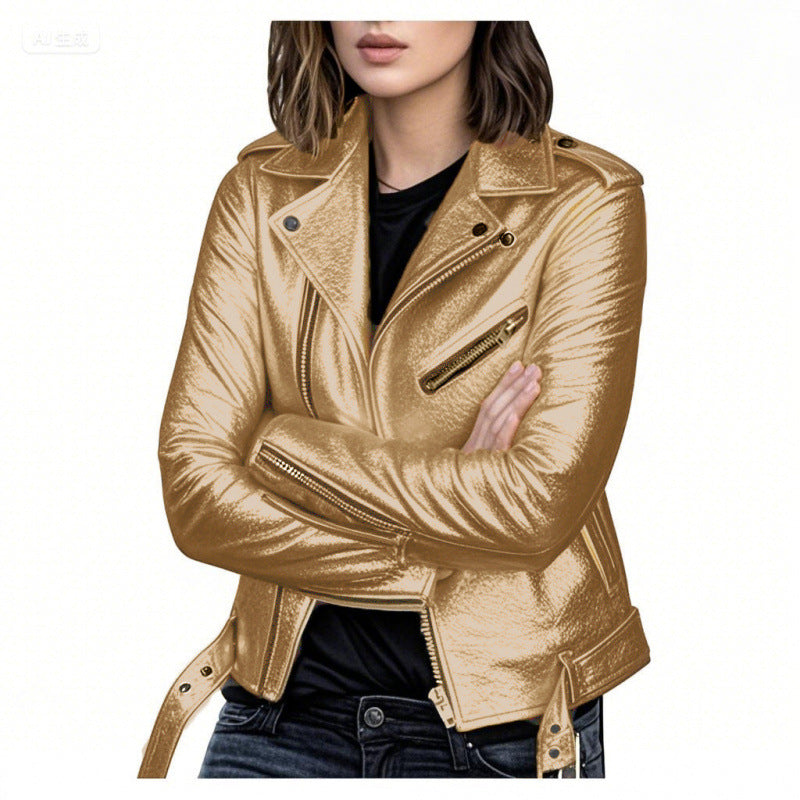 Dames Biker Jas van PU Leder Look Trendy en Stijlvol