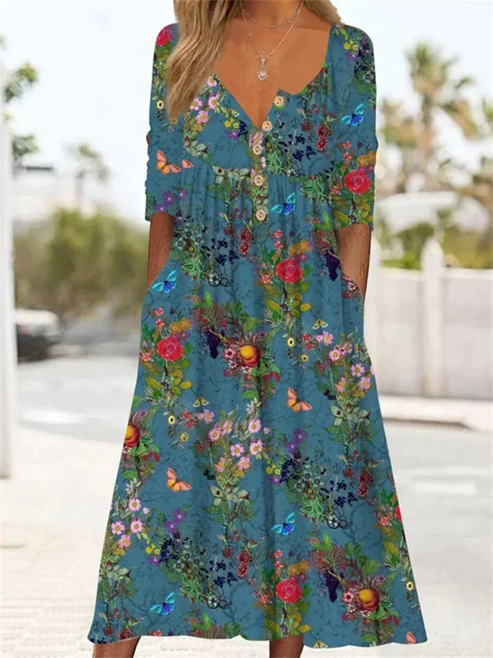 Maxi Jurk met Bloemen Geplooide Rok - Mode Vibes