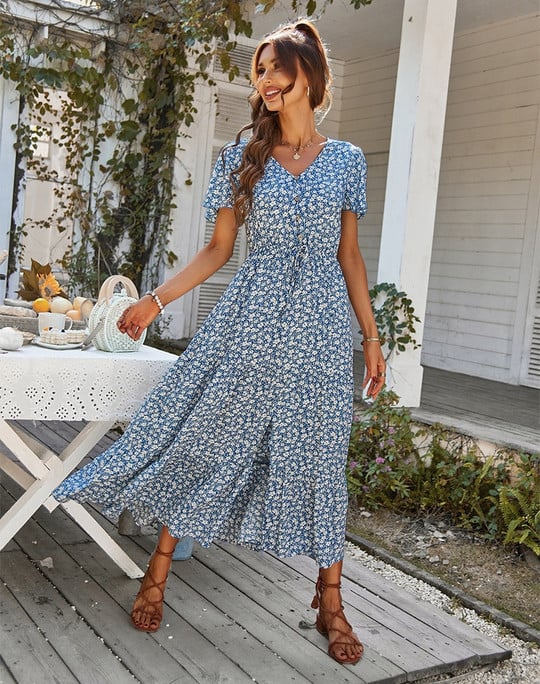Vintage Gebloemde Jurk voor Vrouw Elegant Klassiek