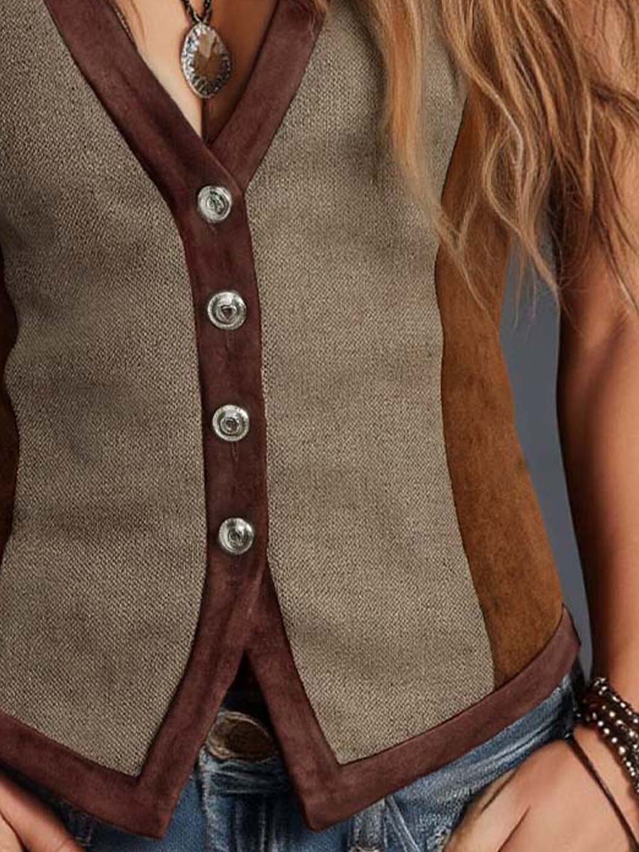Solenne – Dames Suède Gilet met Patchwork en Bohemian Stijl