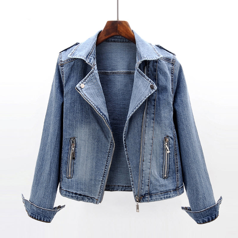 Dames Biker Jas Slim Fit Denim Met Stoere Details