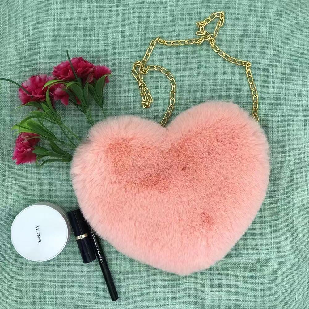 Dames Pluche Crossbody Tas Hartvormig met Ketting Details