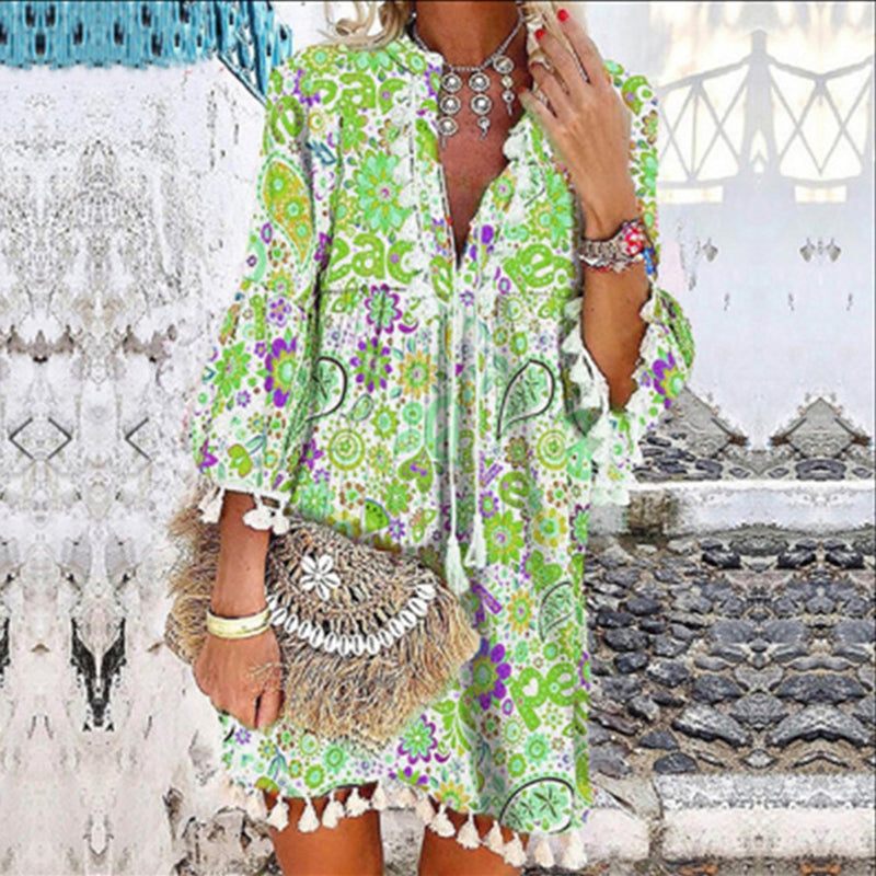 Jurk met V-hals Retro Stijl Vintage Look