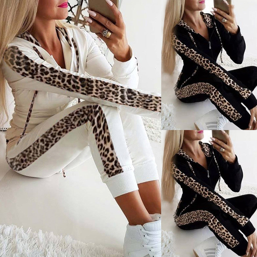 Dames Joggingpak Tweedelig met Capuchon en Luipaard Print
