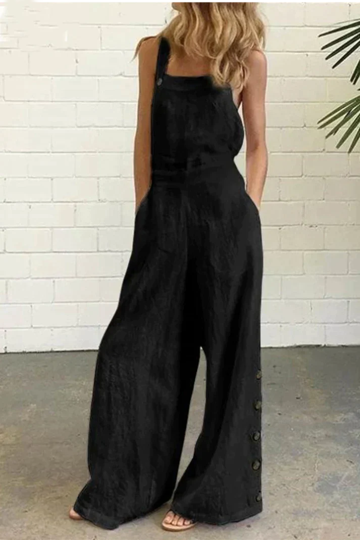 Jumpsuit Effen Kleur Vierkante Kraag Gesp Sluiting