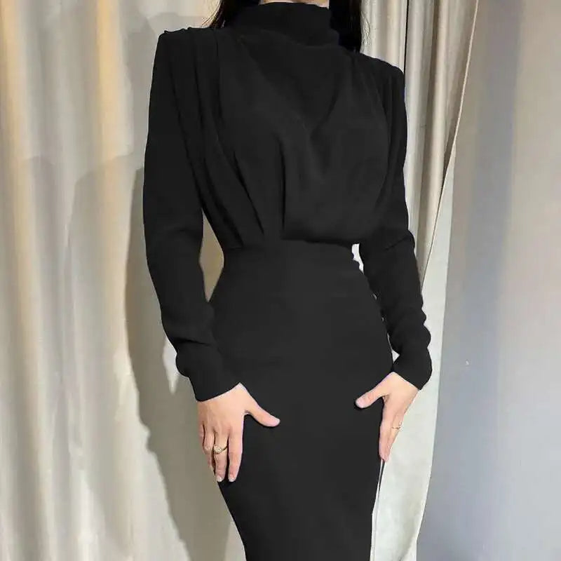 Elegante Midi-jurk met Colkraag en Roklijn