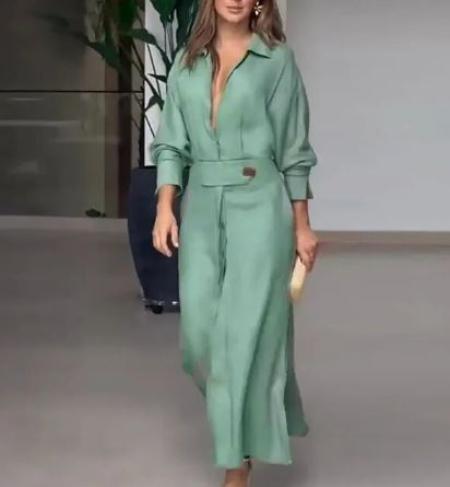 Damesjurk Lange Mouwen Elegante Zomerjurk met ZijSplit