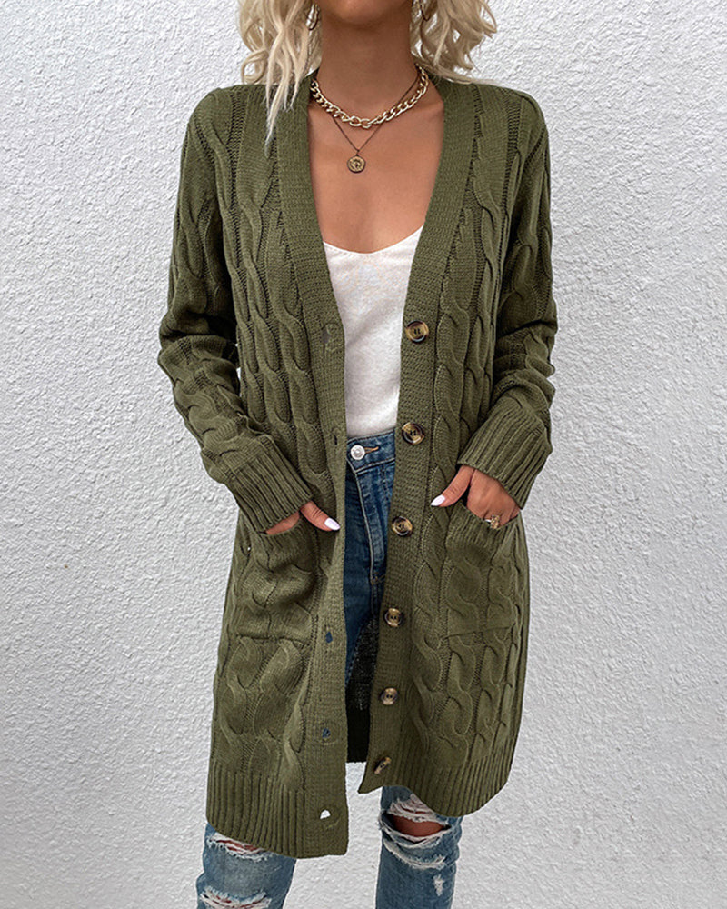 Lange Cardigan Effen Kleur Met Lange Mouwen