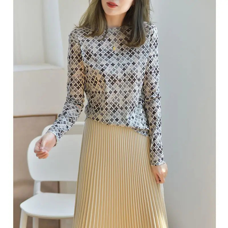 Herfst Print Lange Mouw Ronde Hals T-shirt voor Vrouwen