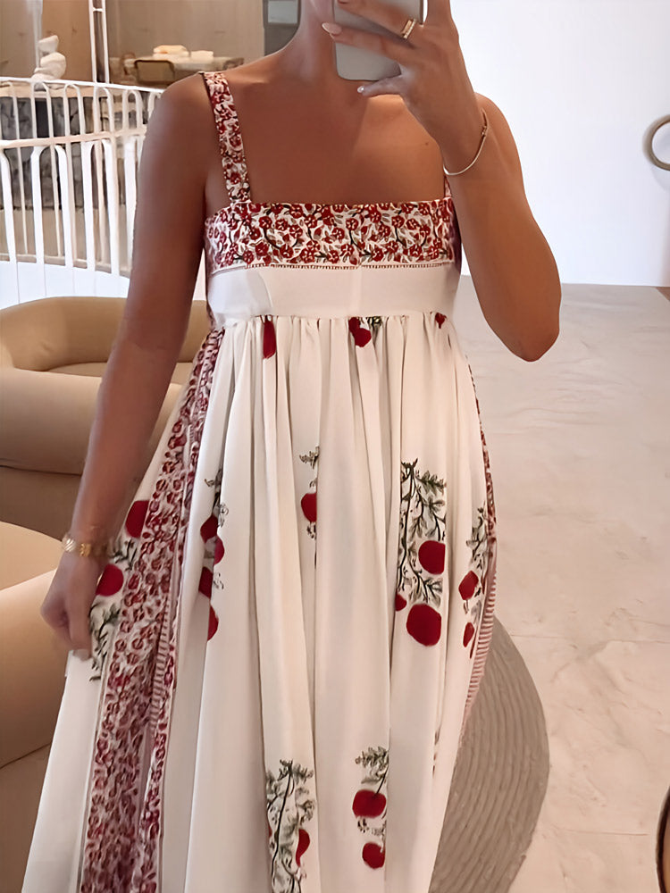 Boho Maxi Jurk Met Schouderbanden Bloemig Empire Model