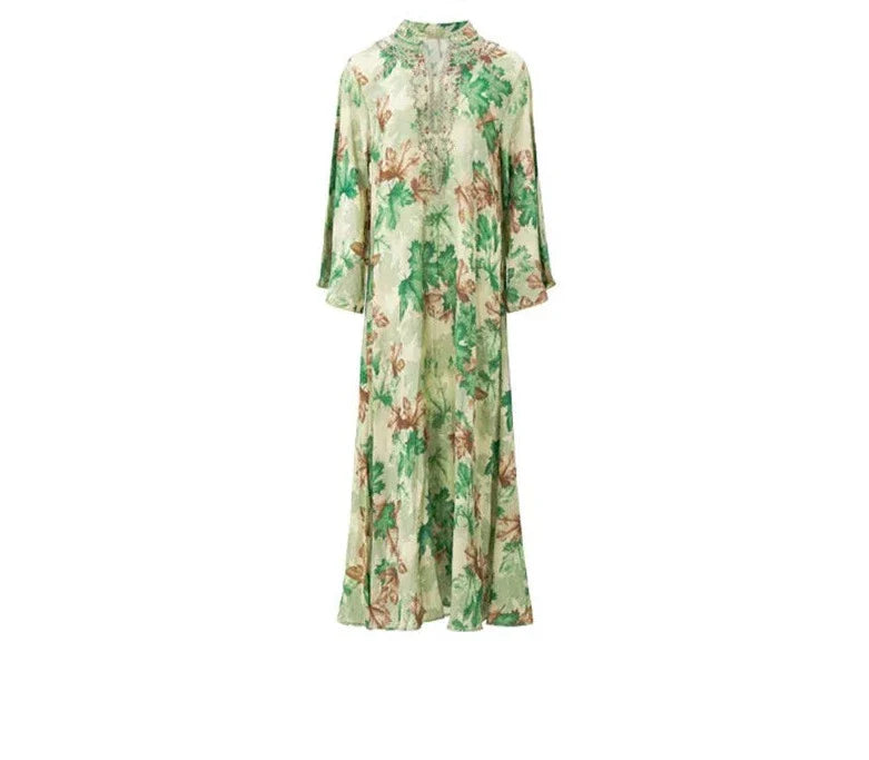 PrachtMode Lente V-Hals Geborduurde Lange Mouw Abaya