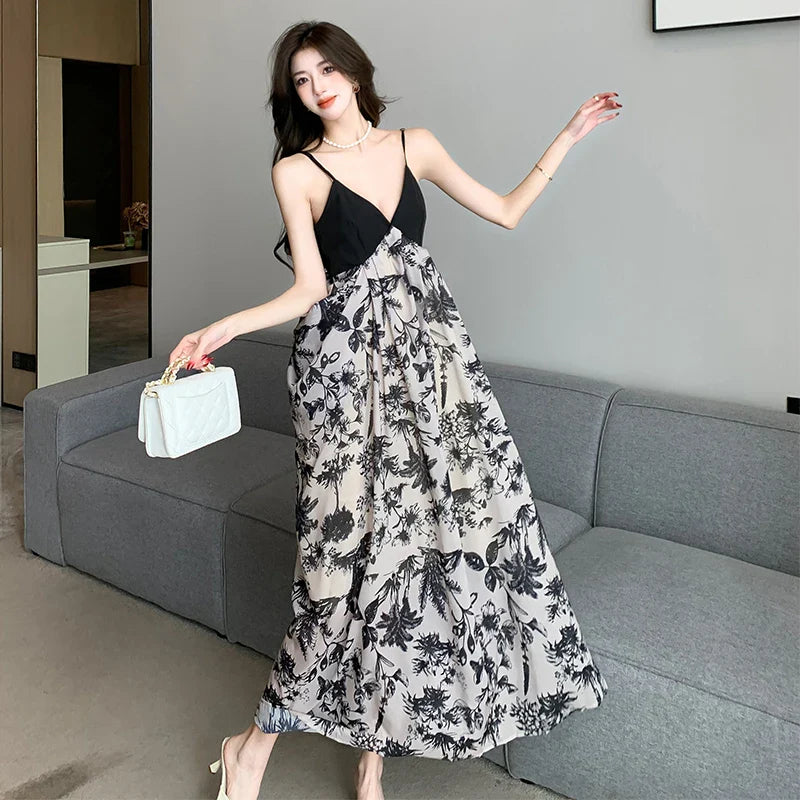 ZonnigStijl 2024 Nieuwe Elegante Vintage Print Lange Jurk