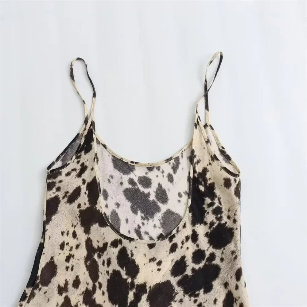 Bellezza Moda Dierpatroon Zijde Satijnen Slip Jurk
