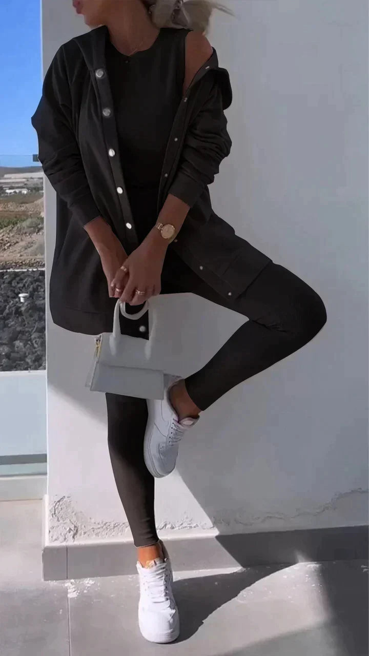 Dames Sportset: Kapuzenjack, Top en Broek