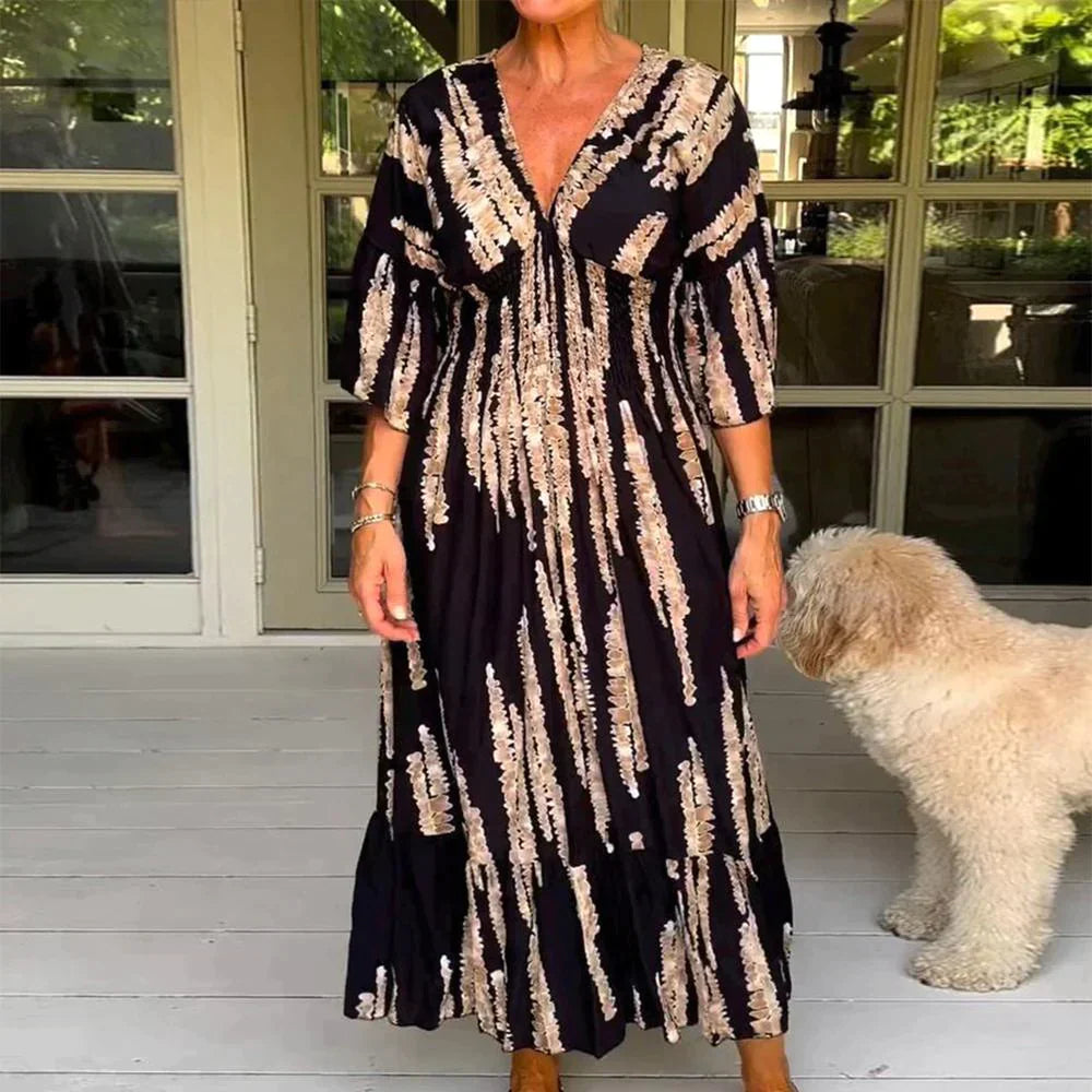 Midi-jurk met Print en Lange Mouwen - Mode Vibes