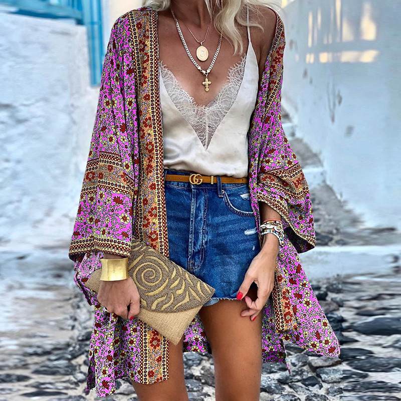 Boho Cardigan Middellange Kimono Zomerse Stijl