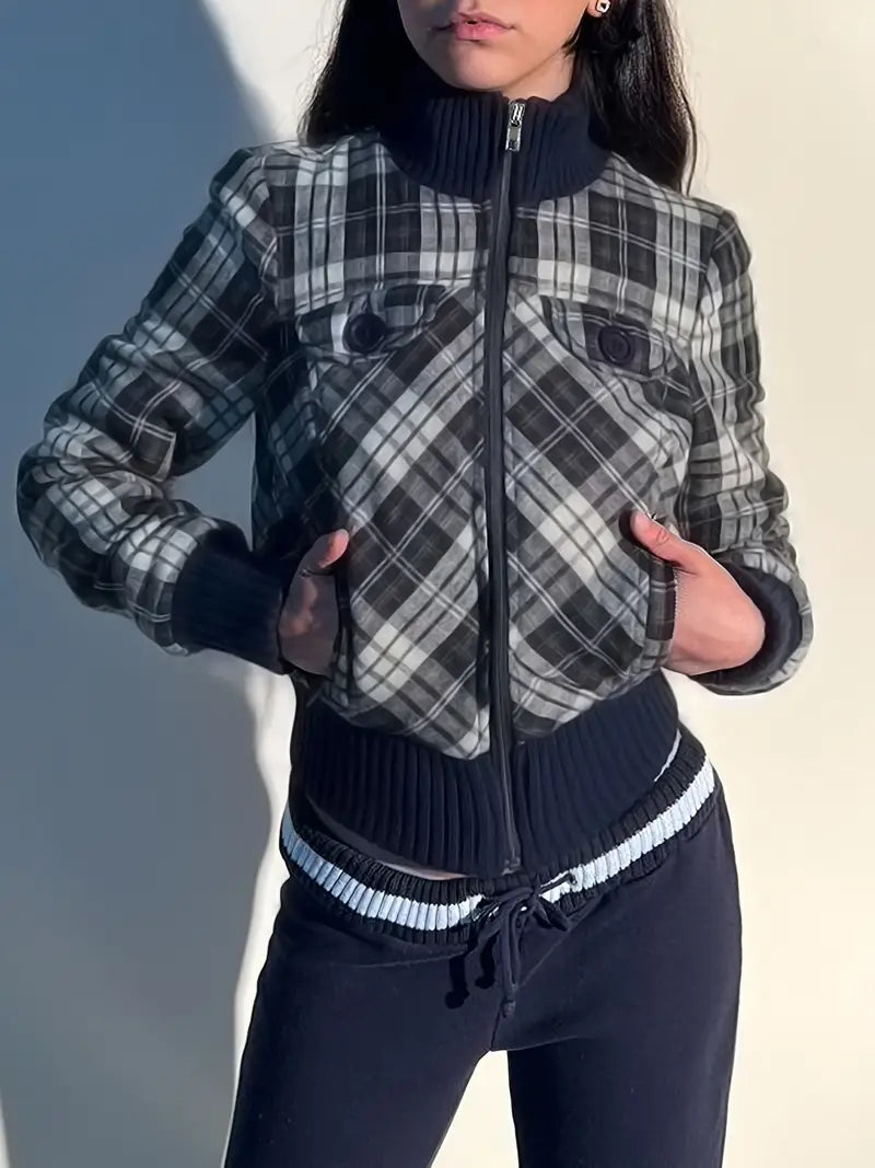 Geruite Cropped Jas voor Vrouw met Alexa Stijl