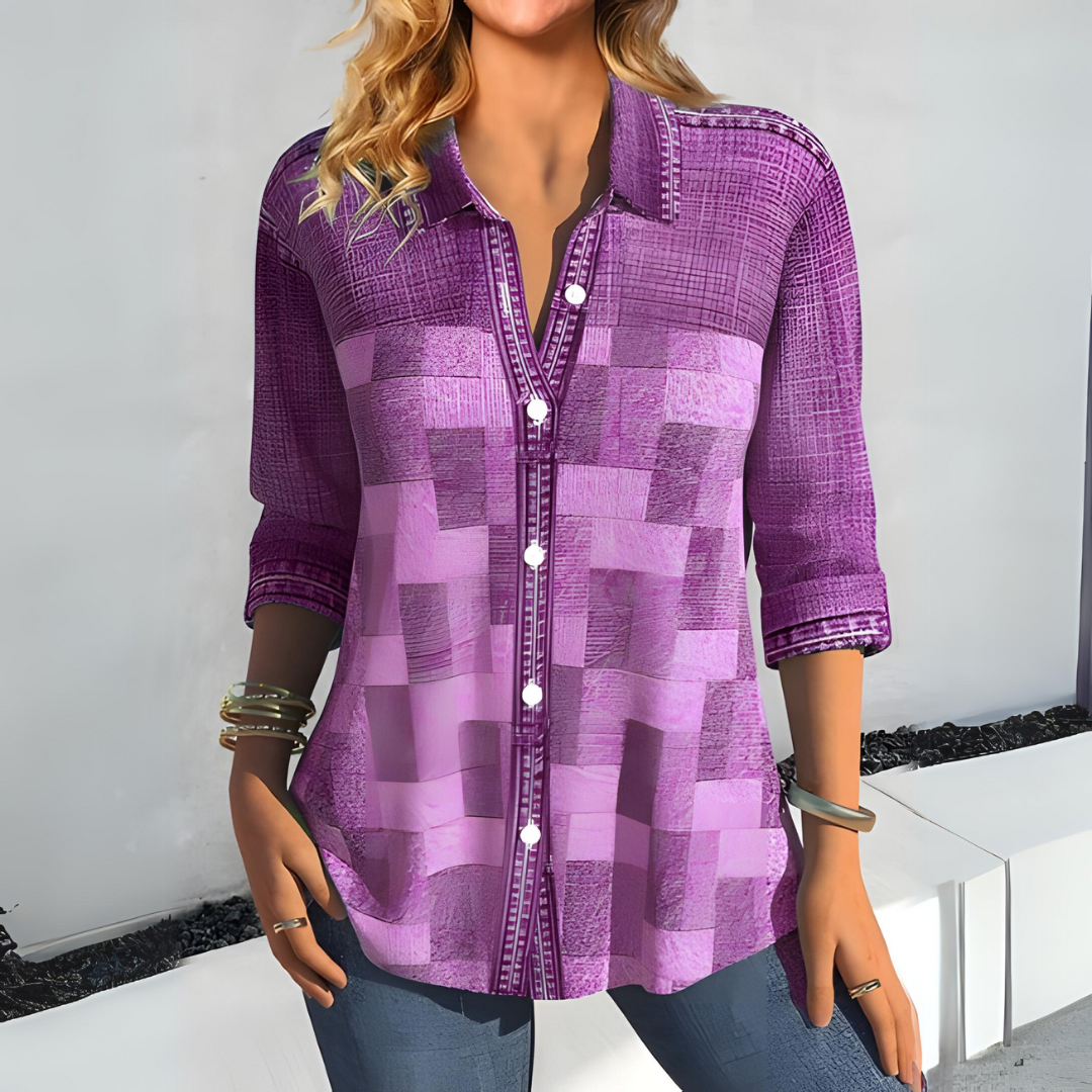 Chique Knoopblouse Luchtige Textuur Elegante Vrouwelijke Stijl