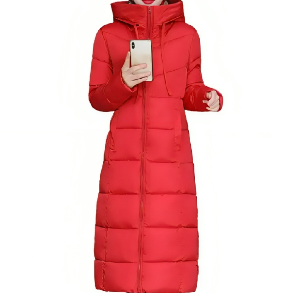Lange Gewatteerde Winterjas met Capuchon voor Dames – Warm & Stijlvol