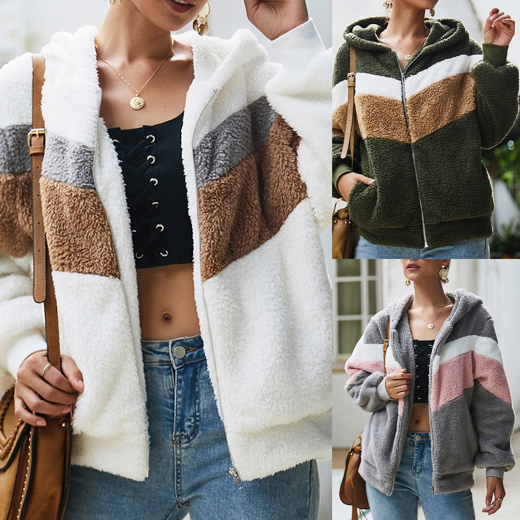 Dames Teddy Vest Hoodie met Rits en Kleurvlakken Zacht en Comfortabel