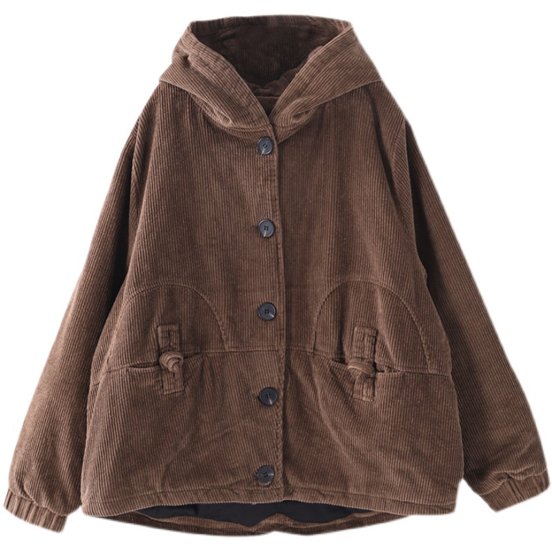 Dames Corduroy Jas met Capuchon Warm en Stijlvol