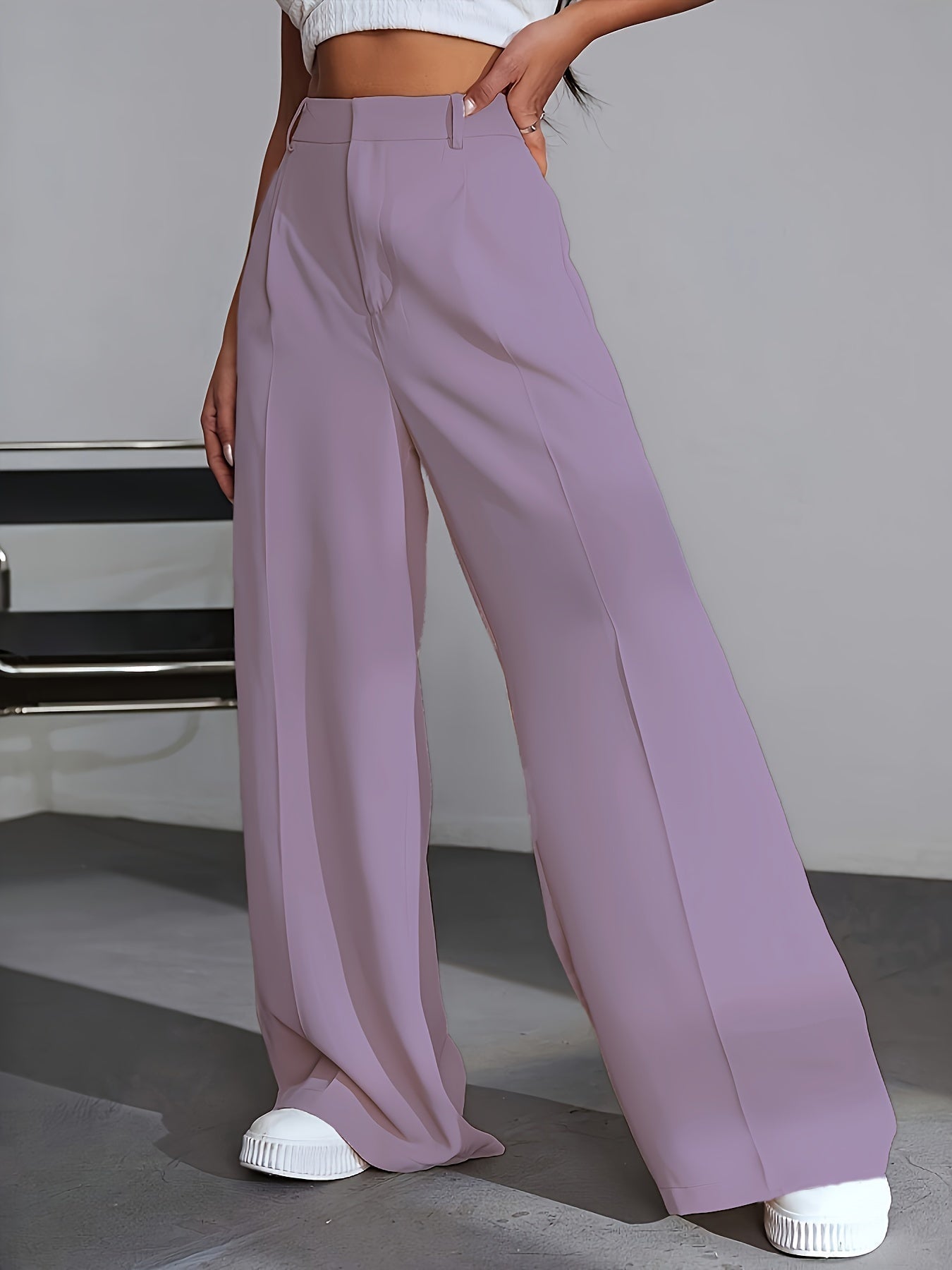 Luxe Effen Broek Wijde Pijpen Zwart Lana Stijl