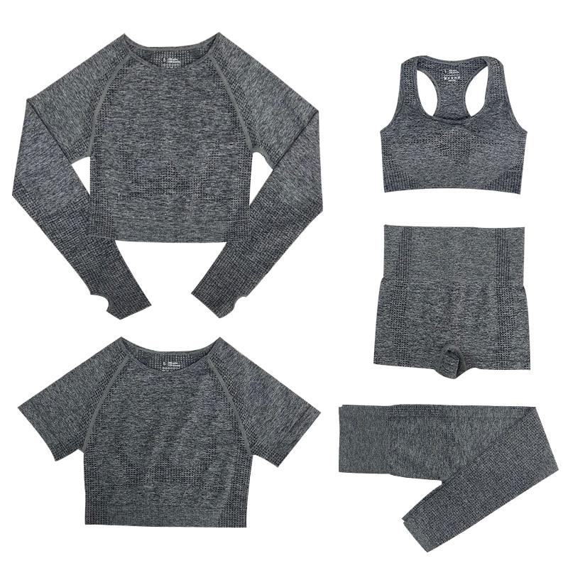 5-delige Sport Set | Dames tops en sportleggings met hoge taille in de kleur Donkergrijs voor dames in stijl geschikt voor alle seizoenen.