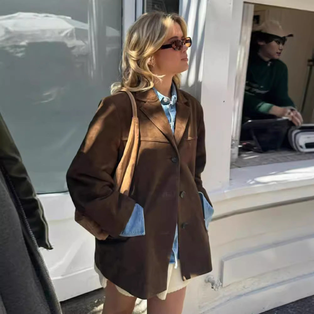 Dames Trenchcoat Suède met Ceintuur Elegant Herfst