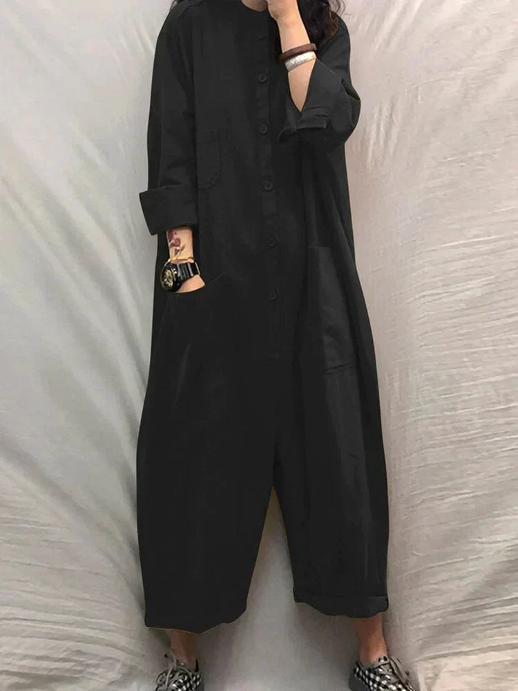 Lange Mouwen Jumpsuit van Katoen en Linnen Zomerjurk