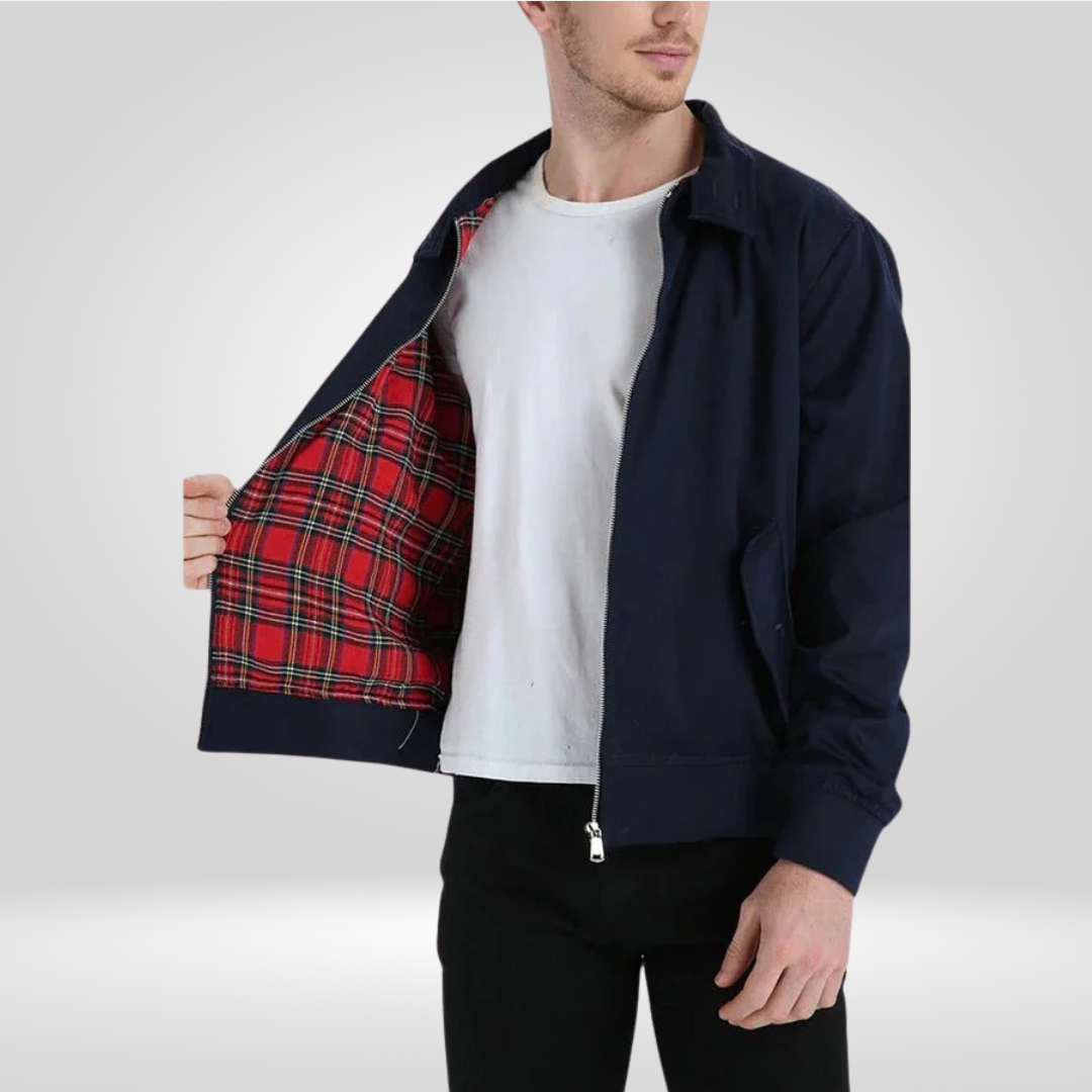 Heren Jas Retro Model met Tartan Voering en Ritssluiting
