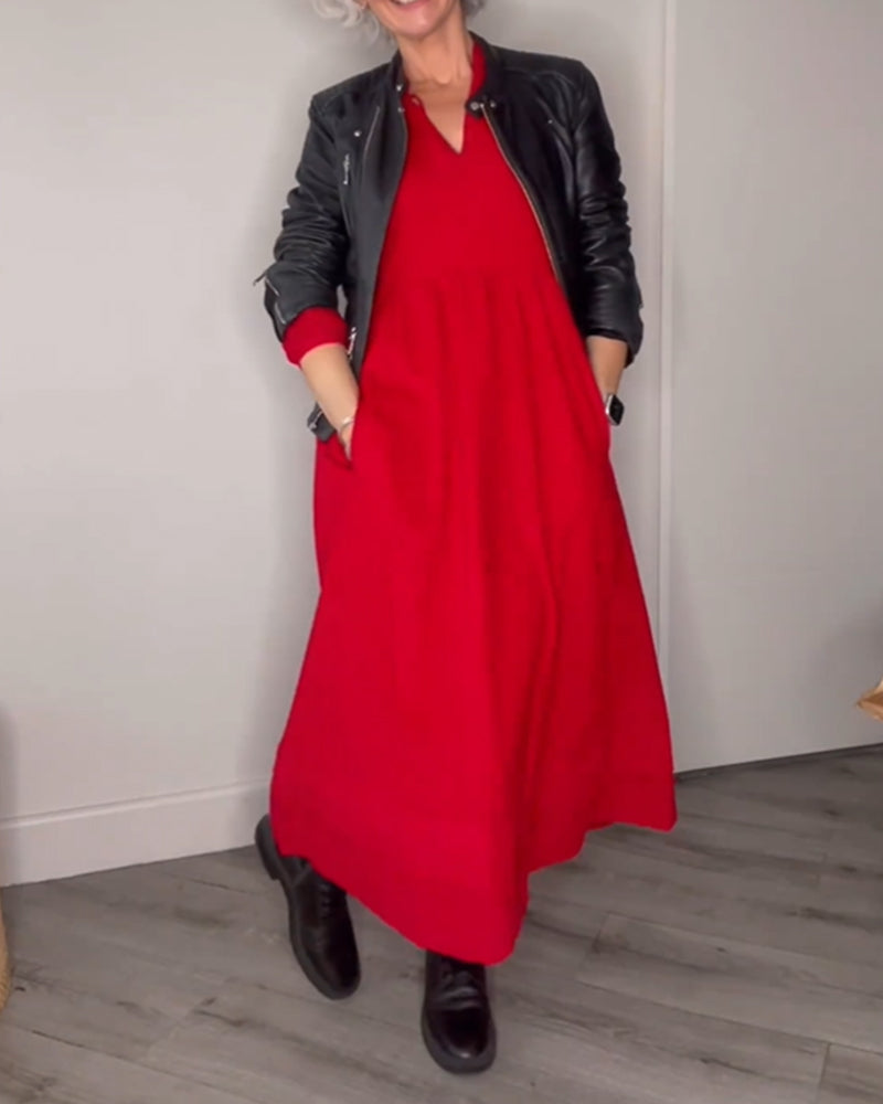 Midi Jurk V-hals Klassieke Stijl voor Vrouw