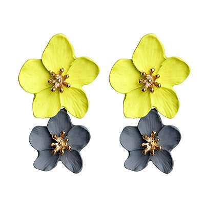 Dames Oorbellen Dubbele Bloem Trendy Zilver металли