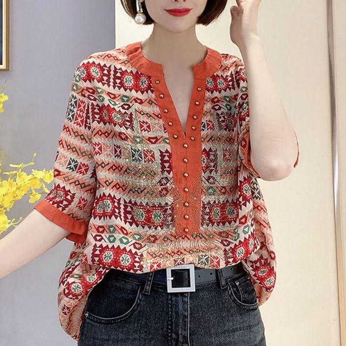 V-hals Top met Mode Print voor Vrouw