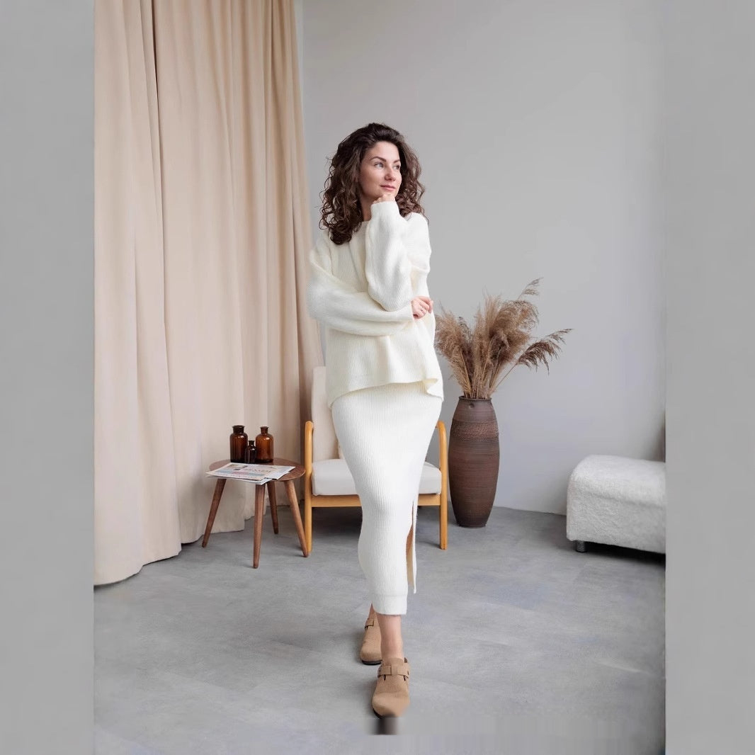 Dames Tweedelige Set Trui en Rok Warm Gebreid
