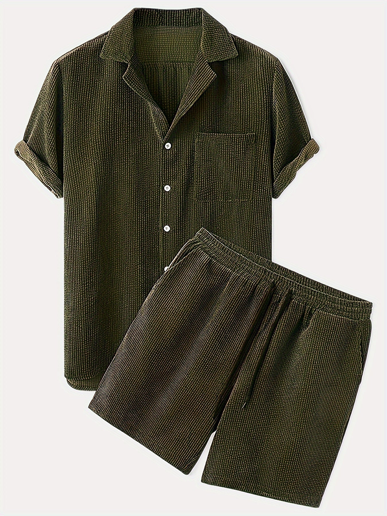 Korte Mouw Hemd Licht Rekbaar Casual Corduroy Effen Kleur Zomer