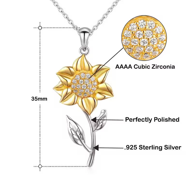 Zilveren Ketting met Gouden Zonnebloem Hanger