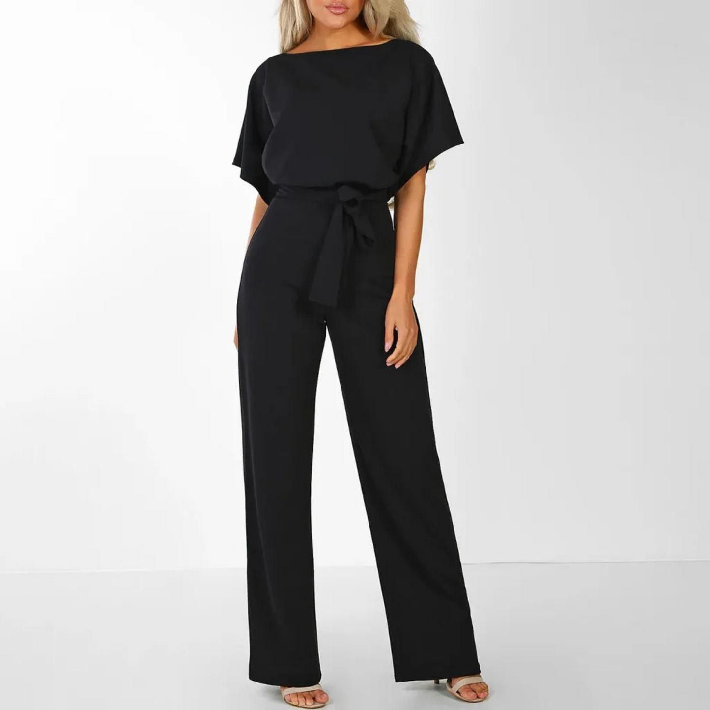 VELANORA rood o hals eenvoudige hoge taille broek jumpsuit