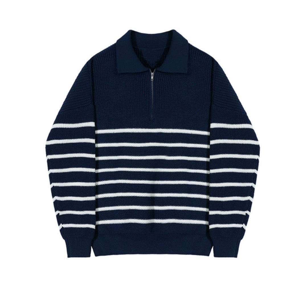 Streeppatroon Trui met Halve Rits Comfortabel en Stijlvol