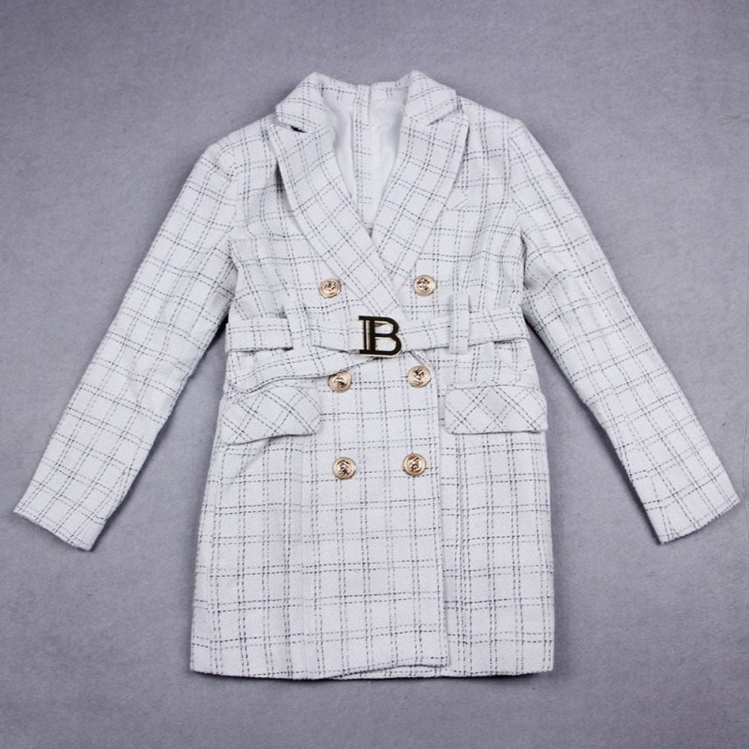 Blazerjurk Double-Breasted Met Riem Elegant Dame Jurk