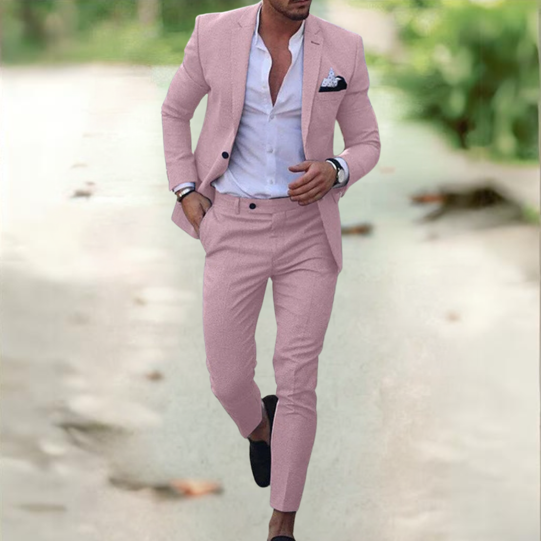 Heren Linnen Pak 2 Delig – Ademend Zomer Kostuum Slim Fit voor Bruiloft en Casual