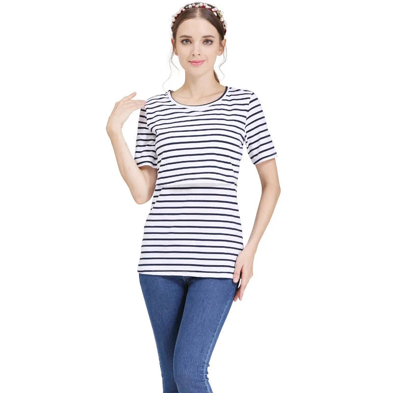 Vrouwelijk Voedingsshirt Gestreept Casual