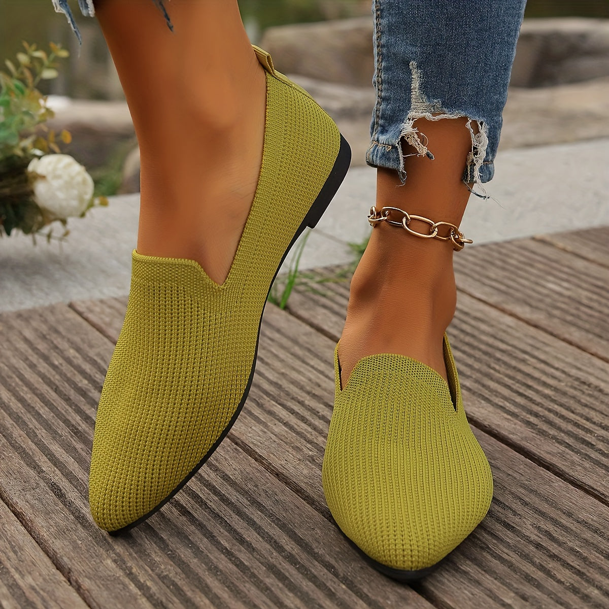 Dames Loafers Gebreide Platte Schoenen Comfortabel