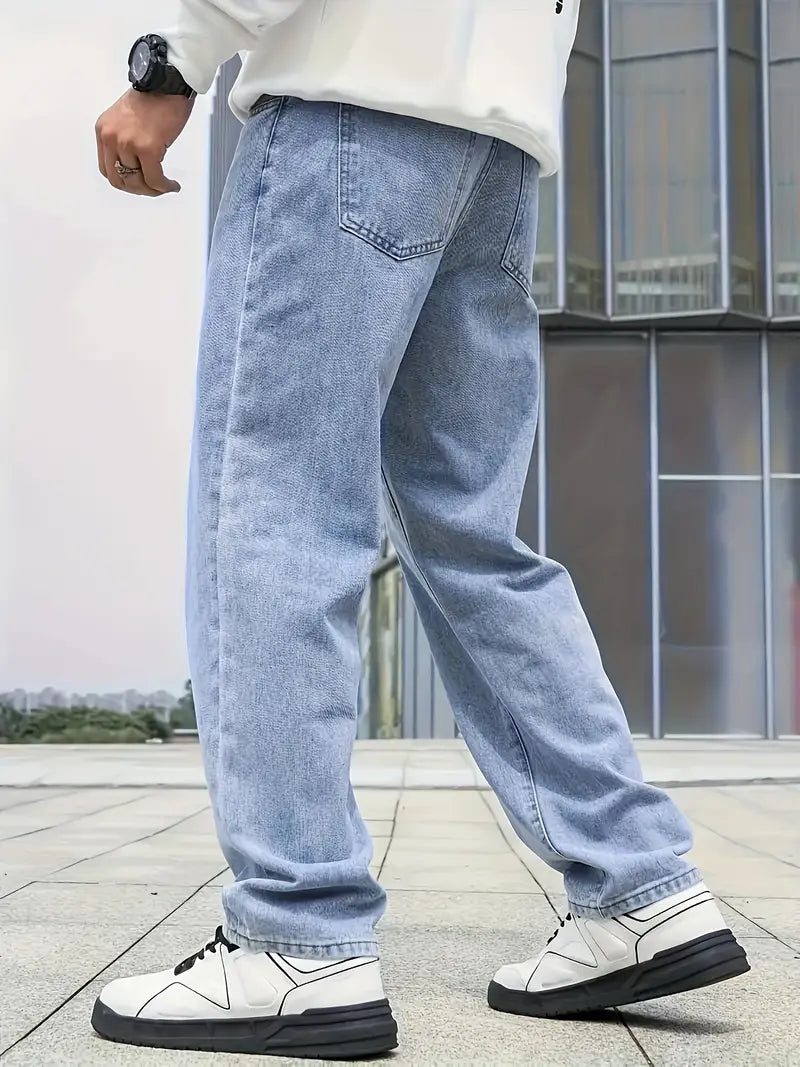Heren Jeans Losse Pasvorm Comfortabele Zittende Broek