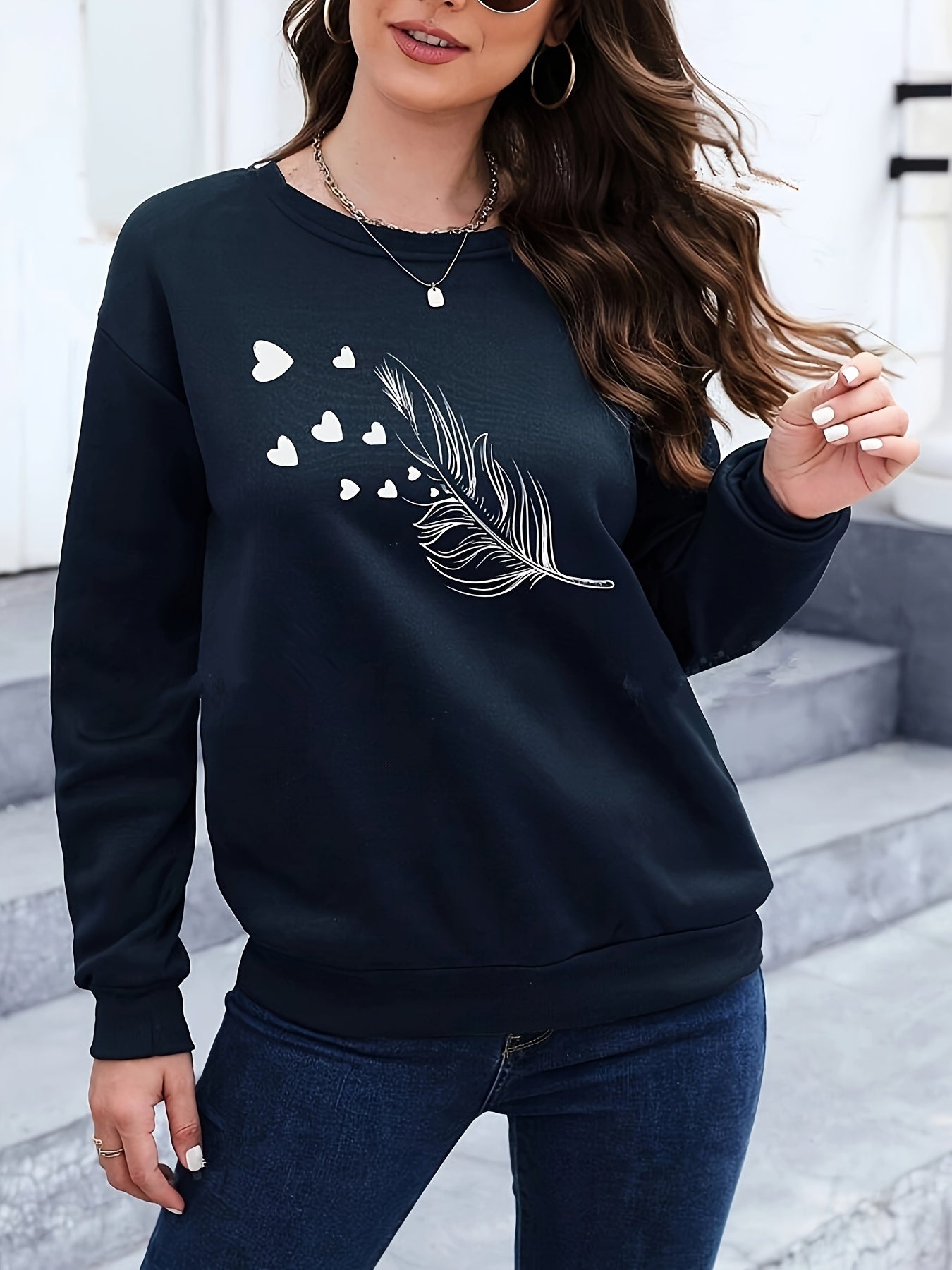 Vrouwelijk Sweatshirt met Verenprint Marisa Casual Stijl
