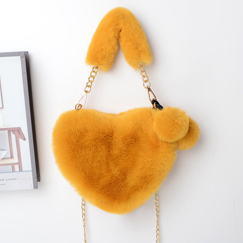 Dames Plush Handtas Hartvorm Met Ketting Detail