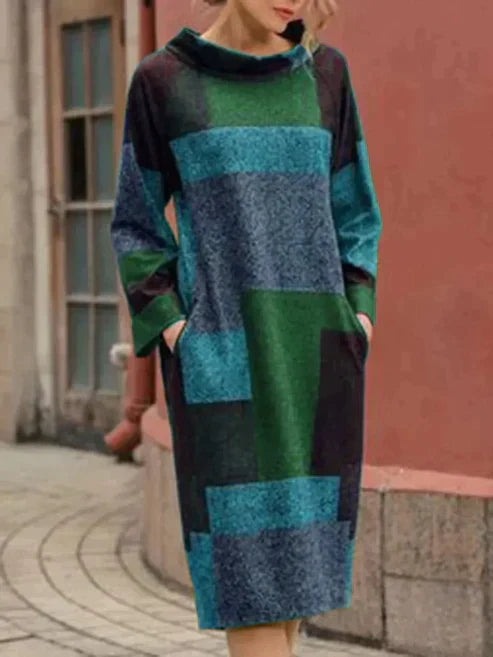 Vrouwelijke Jurk Halflang Wijd Vintage Stijl
