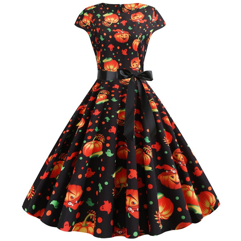Anita | Midi jurk met spook en Halloween pompoen