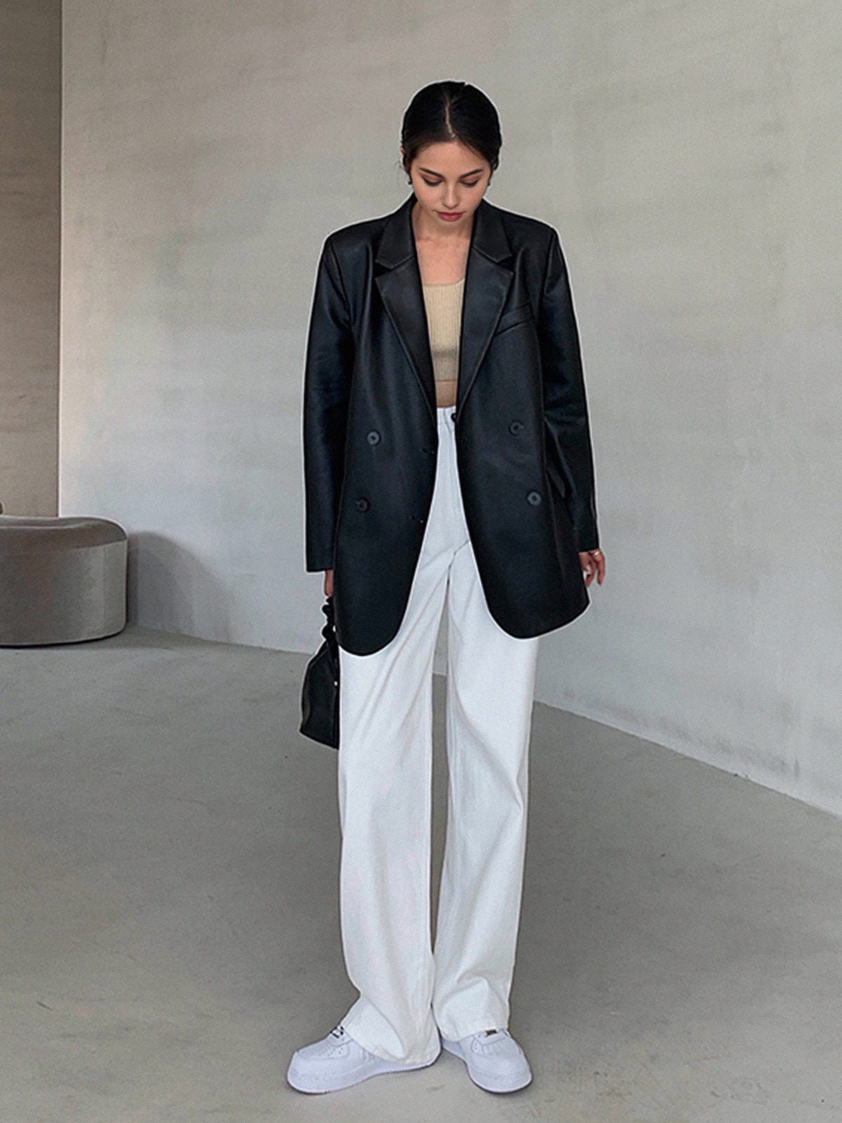 Kunstleder Blazer met Reverskraag voor Vrouw