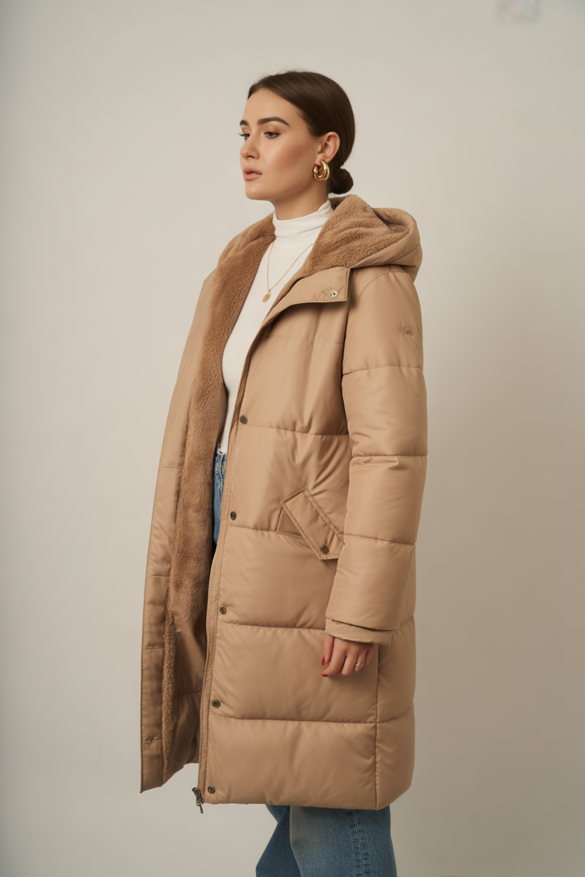 Dames Gewatteerde Parka Jas met Capuchon en Imitatiebont