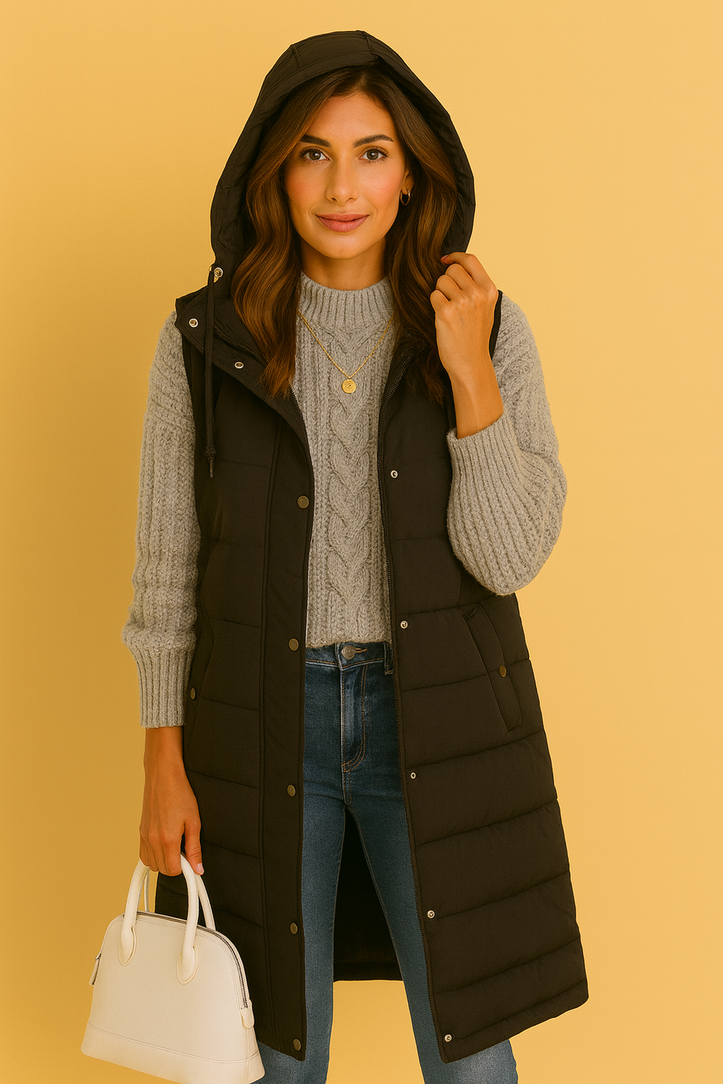 Dames Bodywarmer Lange Jas met Capuchon Waterdicht